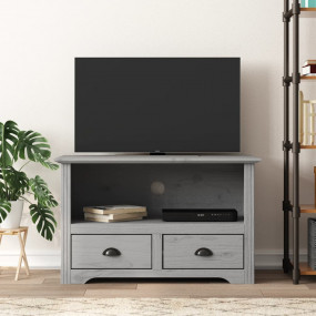 TV Cabinet Grey Solid Pine Wood, Engineered Wood, Metal