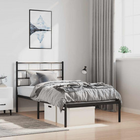 Metal Bed Frame Black Steel 39.4 x 74.8 in Metal Bed Fr...