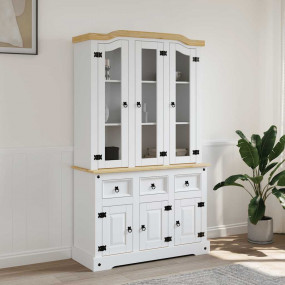 Highboard White Solid pine wood, engineered wood, glass...