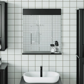 Bathroom Mirror Black Solid pine wood, glass