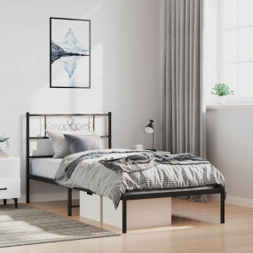 Bed Frame Black Powder-Coated Steel Twin Bed Frame Rect...