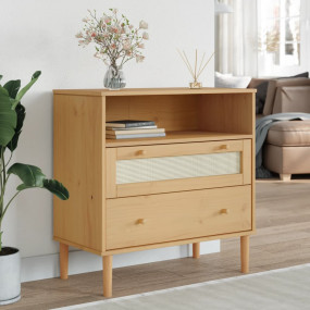 Sideboard Brown with rattan details Solid pine wood Med...