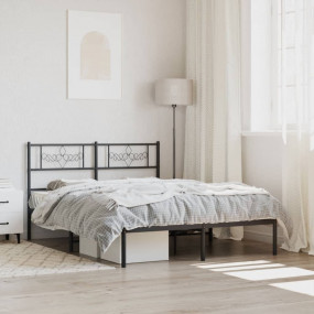 Bed Frame Black Powder-Coated Steel 63 x 79 in Bed Fram...