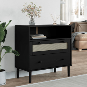 Sideboard Black Solid pine wood, poly rattan Medium Sid...