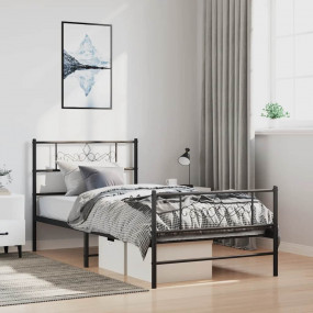 Bed Frame Black Powder-Coated Steel Twin Rectangular Mo...