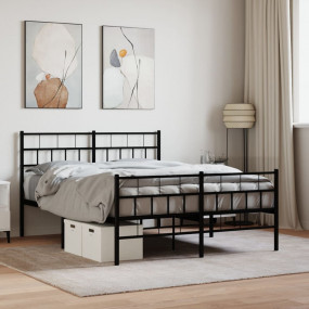 Metal Bed Frame Black Powder-Coated Steel Double Bed Fr...