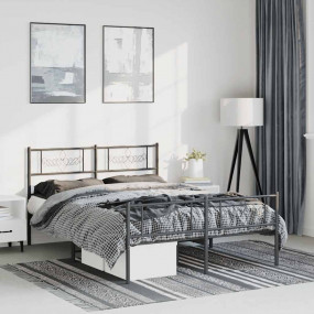 Bed Frame Black Powder-Coated Steel Full Bed Frame Rect...
