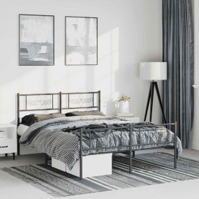 Bed Frame Black Powder-Coated Steel Full Bed Frame Rect...