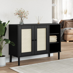 Sideboard Black Solid pine wood, Engineered wood, Poly ...