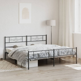 Bed Frame Black Powder-Coated Steel King Bed Frame Rect...