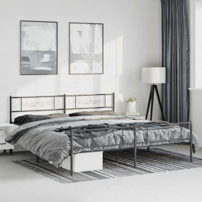 Bed Frame Black Steel Double Modern Bed Frame Rectangul...