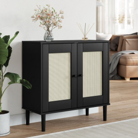 Sideboard Black Solid pine wood, engineered wood, poly ...