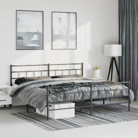 Metal Bed Frame Black Powder-Coated Steel 76 x 80 in Be...