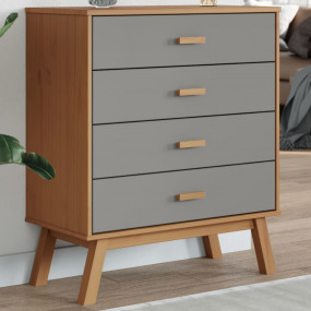 Drawer Cabinet Grey and brown Solid pine wood with a wa...