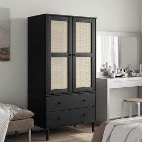 Wardrobe Black Solid Pine Wood, Engineered Wood, Poly R...
