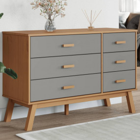 Drawer Cabinet Grey and Brown Solid Pine Wood, Engineer...