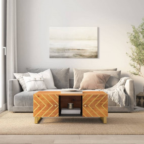 Coffee Table Brown and Black Solid Mango Wood, MDF, Iro...