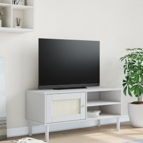 TV Cabinet White Solid pine wood, Poly rattan Medium TV...