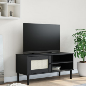 TV Cabinet Black Solid pine wood, engineered wood, poly...