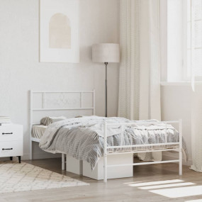 Bed Frame White Powder-Coated Steel 35.4x78.7 in Bed Fr...