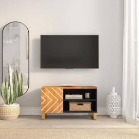 TV Cabinet Brown and Black Solid Mango Wood, MDF, Iron ...
