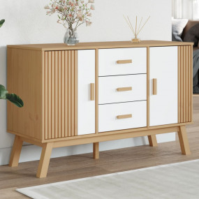 Sideboard White and Brown Solid Pine Wood