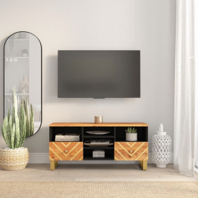 TV Cabinet Brown and Black Solid Mango Wood, MDF, Iron