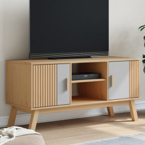 TV Cabinet Grey and Brown Solid Pine Wood, Engineered W...