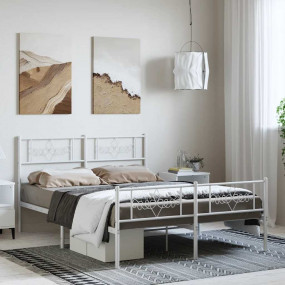 Bed Frame White Powder-Coated Steel Double Bed Frame