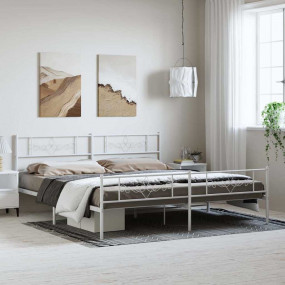 Bed Frame White Powder-Coated Steel Double Storage Bed ...