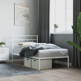 Metal Bed Frame White Powder-Coated Steel Twin Metal Be...