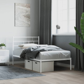Metal Bed Frame White Steel Single Metal Bed Frame Rect...