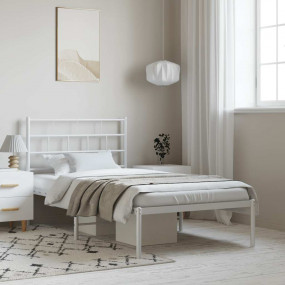 Metal Bed Frame White Powder-Coated Steel Twin Single B...