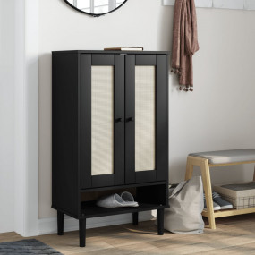 Shoe Cabinet Black Solid pine wood, engineered wood, po...