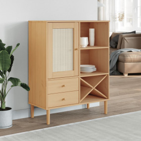 Highboard Brown Solid pine wood 35.4 x 15.7 x 44.1 in H...