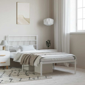 Metal Bed Frame White Powder-coated steel Twin Metal Be...