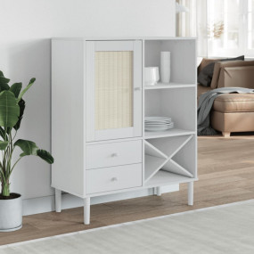 Highboard White Solid pine wood Tall Highboard Rectangu...