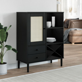 Highboard Black Solid pinewood with UV varnish finish, ...