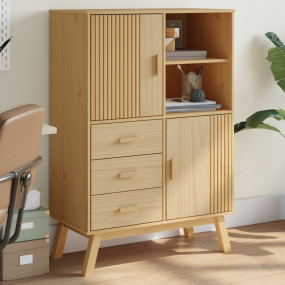 Highboard Brown Solid Pine Wood, Engineered Wood Medium...