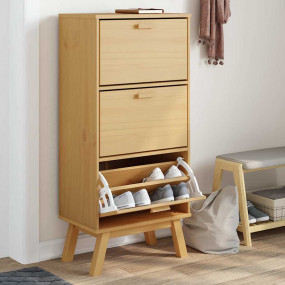 Shoe Cabinet Brown Solid pine wood with a wax finish, e...