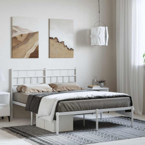 Metal Bed Frame White Powder-Coated Steel Full Metal Be...