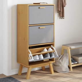 Shoe Cabinet Gray and brown Solid pine wood, engineered...
