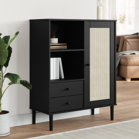 Highboard Black Solid pine wood, engineered wood, poly ...