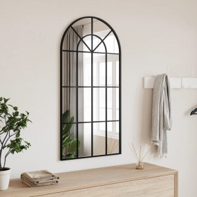 Wall Mirror Black Glass and Powder-Coated Iron 19.7 x 3...