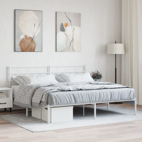 Metal Bed Frame White Powder-Coated Steel Super King