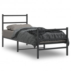 Bed Frame Black Powder-Coated Steel Twin Bed Frame Rect...