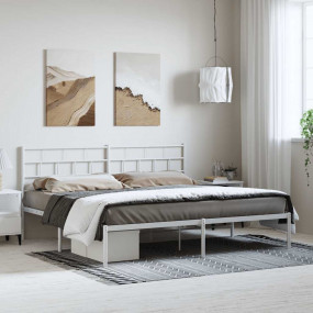 Metal Bed Frame White Powder-Coated Steel Full Metal Be...