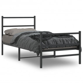 Bed Frame Black Powder-Coated Steel Twin Bed Frame Rect...