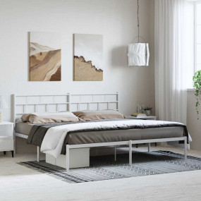 Metal Bed Frame White Powder-coated steel Double Metal ...