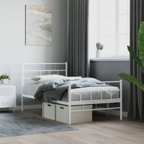 Metal Bed Frame White Powder-Coated Steel Single Rectan...